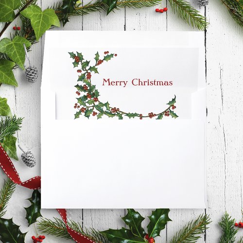 Colorful Merry Christmas Text and Holly Border Envelope Liner