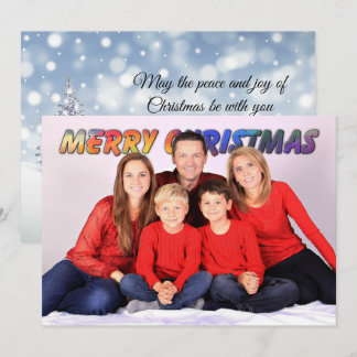 Colorful Merry Christmas Text wraps behind People Card