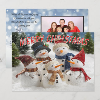 Colorful Merry Christmas Text wraps behind Snowmen Card