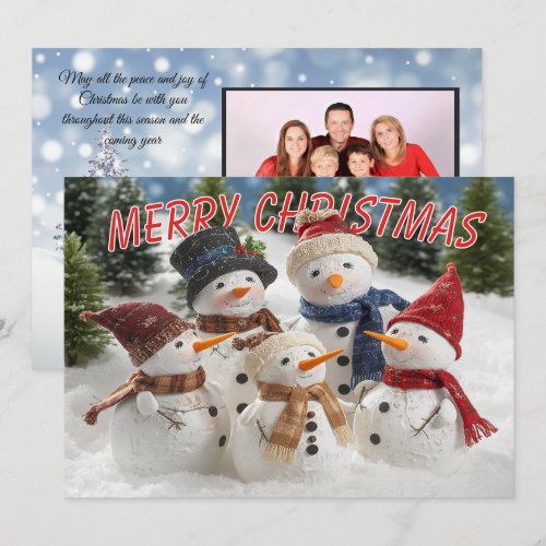 Colorful Merry Christmas Text wraps behind Snowmen Card