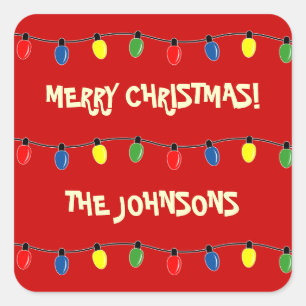 Colorful Merry Christmas tree lights gift tags