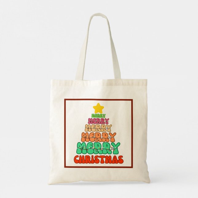 Colorful Merry Christmas Tree Tote Bag (Back)