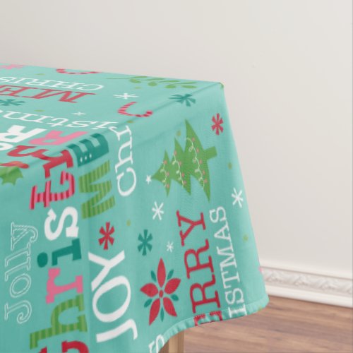 Colorful Merry Christmas Typography Modern Floral Tablecloth