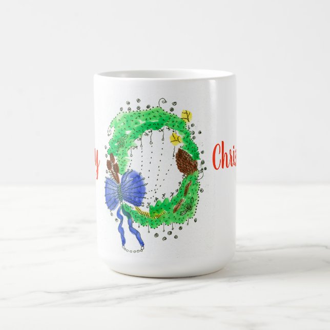 Colorful Merry Christmas Wreath Coffee Mug (Center)