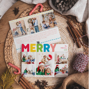 Colorful Merry Christmas Year In Review 8 Photo Holiday Card