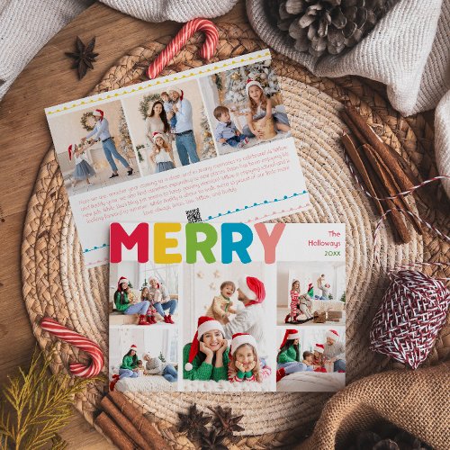 Colorful Merry Christmas Year In Review 8 Photo Holiday Card