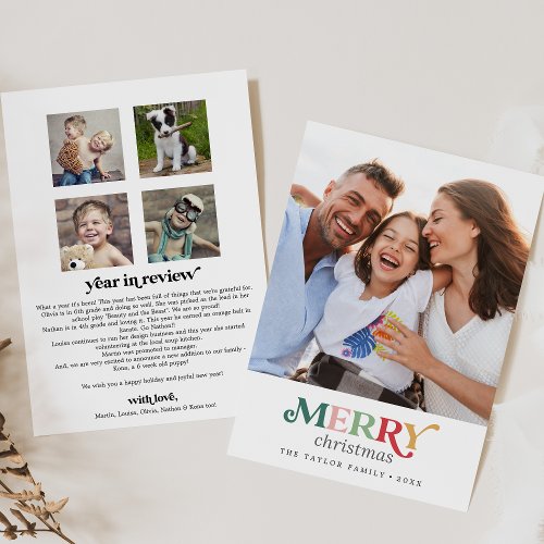 Colorful Merry Christmas Year In Review Portrait Holiday Card