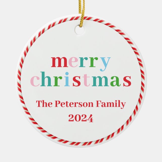 Colorful Merry Christmas Yearly Ornament (Front)