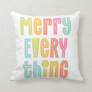 Colorful Merry Everything Holiday Throw Pillow