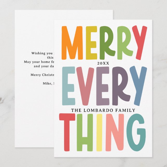 Colorful Merry Everything Inclusive NON-PHOTO cute Holiday Card (Front/Back)