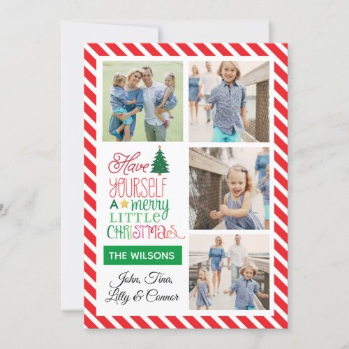 Colorful Merry Little Christmas 4 Photo Holiday Card