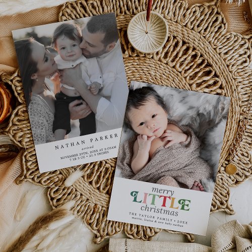 Colorful Merry Little Christmas Portrait Birth Holiday Card