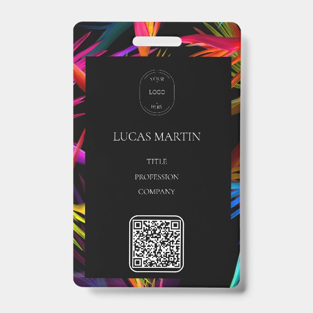 Colorful Messy Black Base Employee Name Badge (Front)