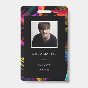 Colorful Messy Black Base Photo Employee Name Badge