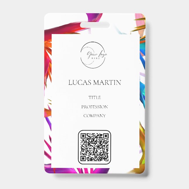Colorful Messy Tropical Employee Name Badge (Front)