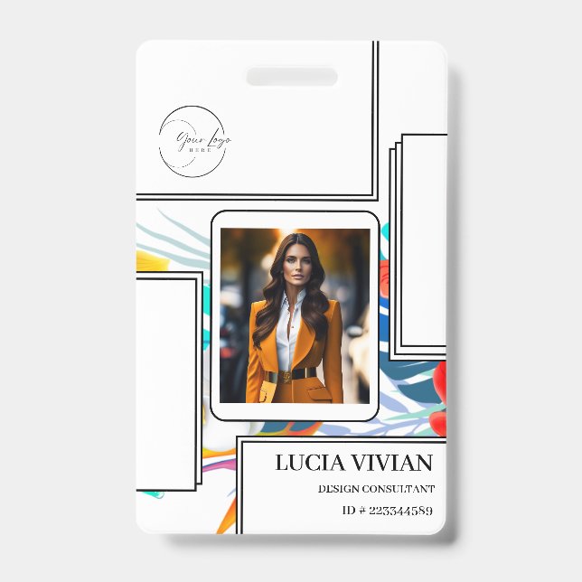 Colorful Messy Tropical Photo Employee Name  Badge (Front)