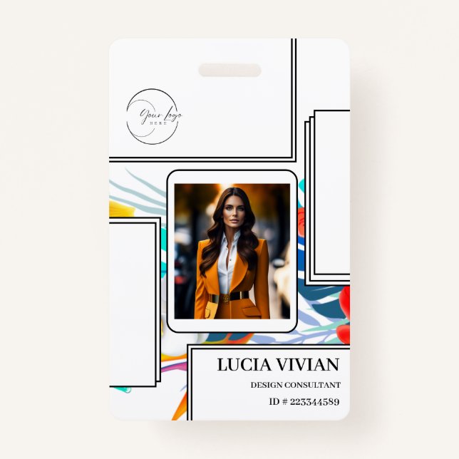 Colorful Messy Tropical Photo Employee Name  Badge (Front)