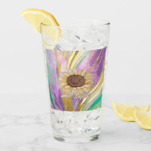 Colorful Metallic Floral Background With Sunflower Glass