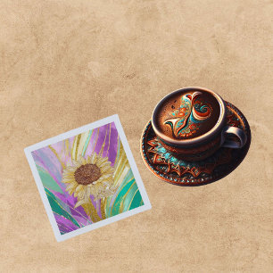 Colorful Metallic Floral Background With Sunflower Napkins