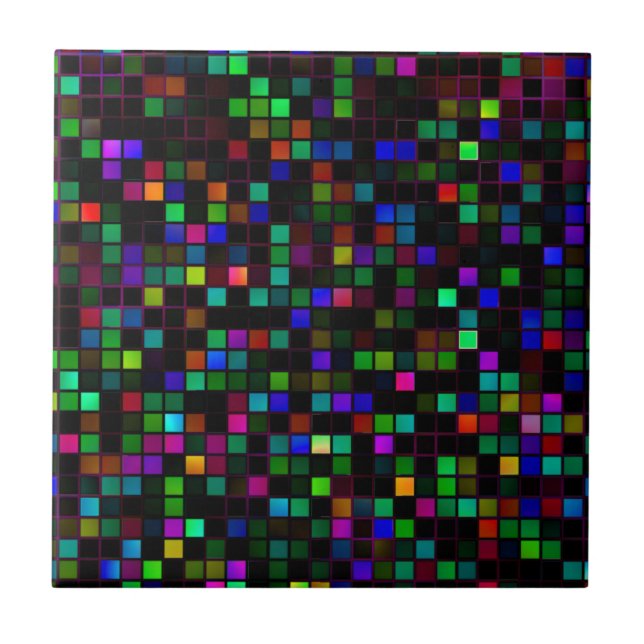 Colorful 'Meteor Shower' Squares Pattern Ceramic Tile (Front)
