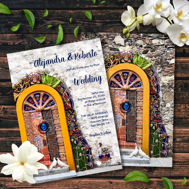 Colorful Mexican Arch Door with Talavera Wedding Invitation (Creator Uploaded)