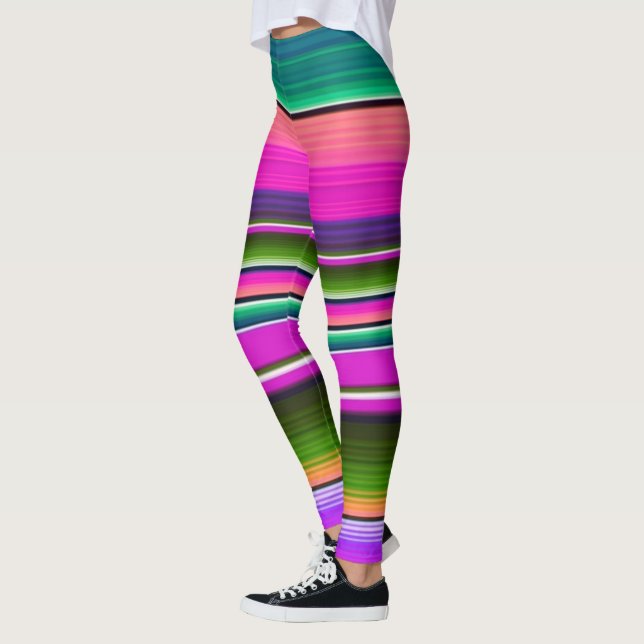 Colorful Mexican Blanket Rainbow Serape Pink Leggings (Left)