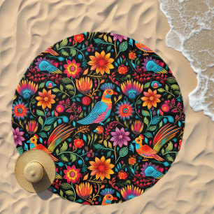 Colorful mexican botanical pattern beach towel