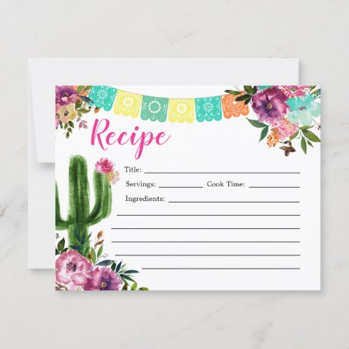 Colorful Mexican Bridal Shower Recipe Card