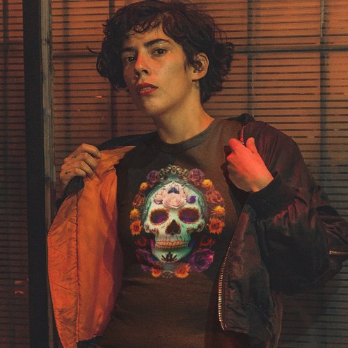 Colorful Mexican Day of the Dead Ladies Skull  T_Shirt