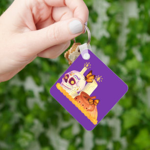 Colorful Mexican Day Of The Dead Sugar Skull Keychain