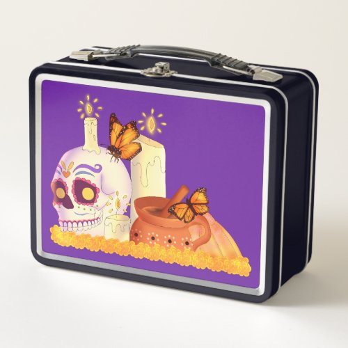 Colorful Mexican Day Of The Dead Sugar Skull  Metal Lunch Box