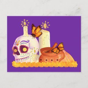 Colorful Mexican Day Of The Dead Sugar Skull  Postcard