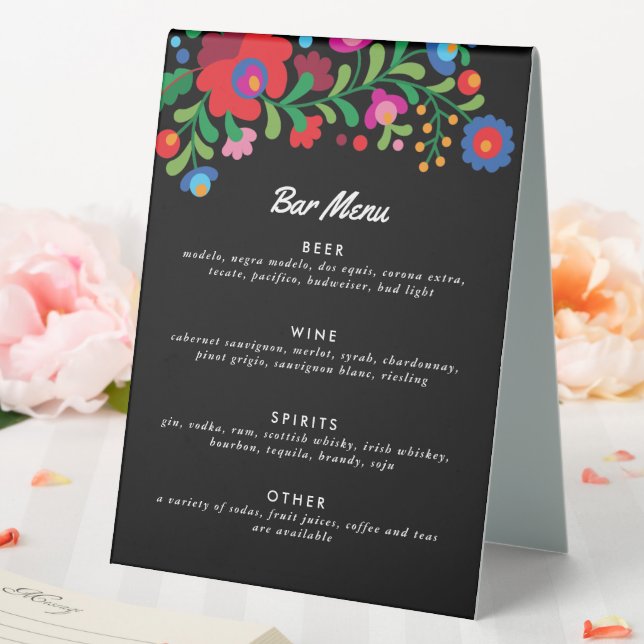 Colorful Mexican Embroidery Bar Menu Table Tent (In SItu (Wedding))