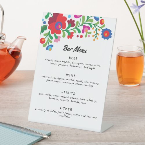 Colorful Mexican Embroidery Bar Menu Table Tent Si Pedestal Sign