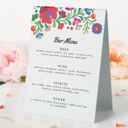 Colorful Mexican Embroidery Bar Menu Table Tent Si Table Tent Sign