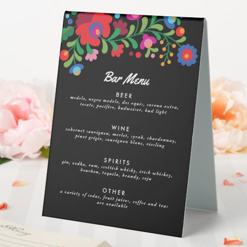 Colorful Mexican Embroidery Bar Menu Table Tent Sign
