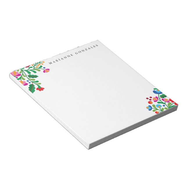 Colorful Mexican Embroidery Custom Name Notepad (Angled)