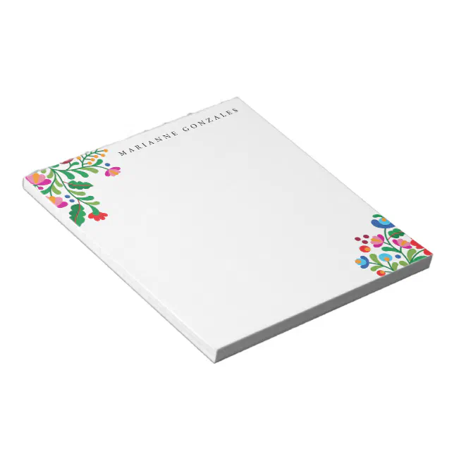 Mexican Notepad Colorful Mexican Embroidery Custom Name Notepad | Zazzle