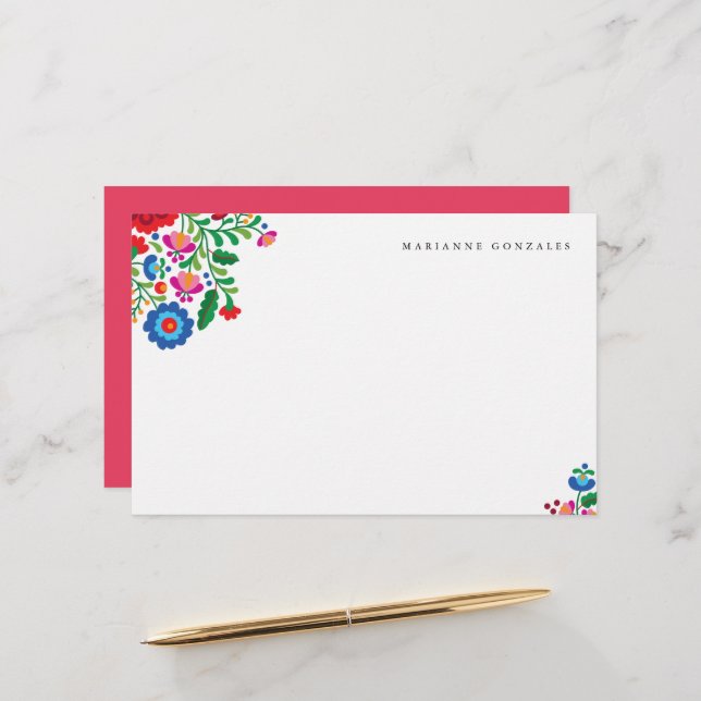 Colorful Mexican Embroidery Custom Name Stationery (Front/Back In Situ)