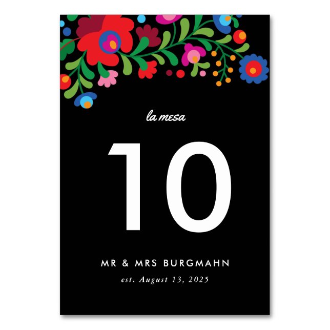 Colorful Mexican Embroidery Custom Table Number (Back)