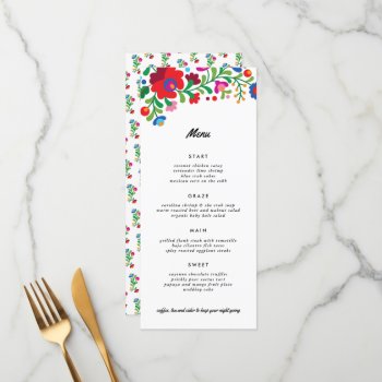 Colorful Mexican Embroidery Dinner Menu by 2BirdStone at Zazzle
