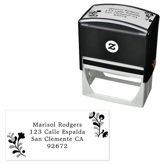 Colorful Mexican Embroidery Floral Address Self-inking Stamp (In Situ)