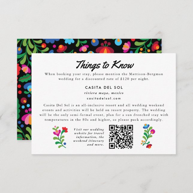 Colorful  Mexican Embroidery Folk Art Info Card (Front/Back)