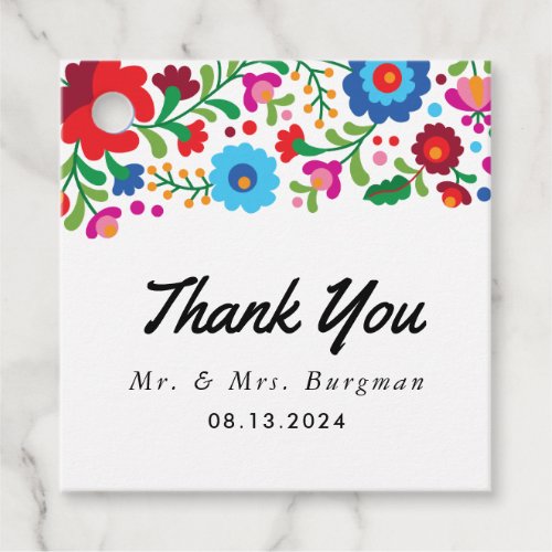 Colorful Mexican Embroidery Thank You Wedding Favor Tags