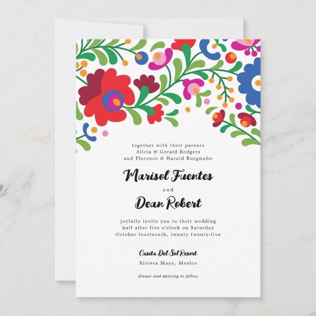 Colorful Mexican Embroidery Wedding Invitation (Front)