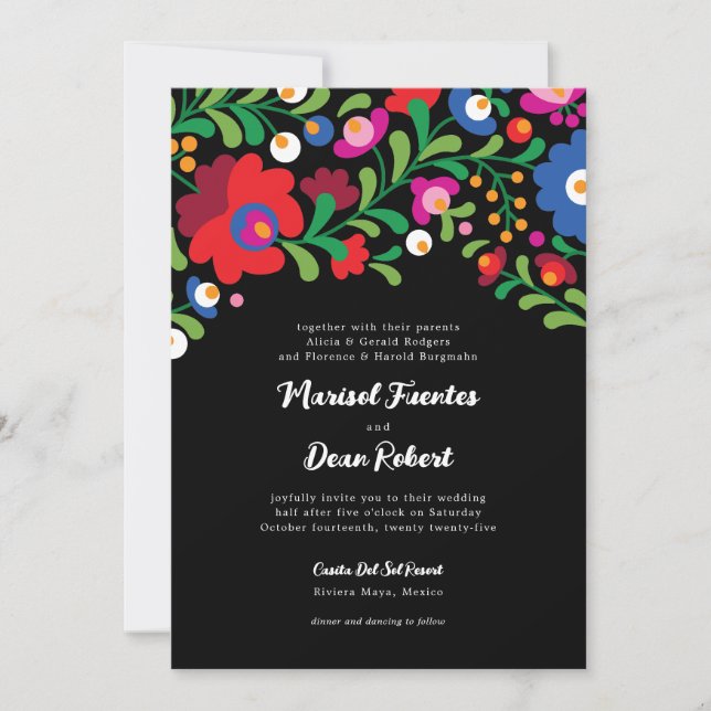 Colorful Mexican Embroidery Wedding Invitation (Front)