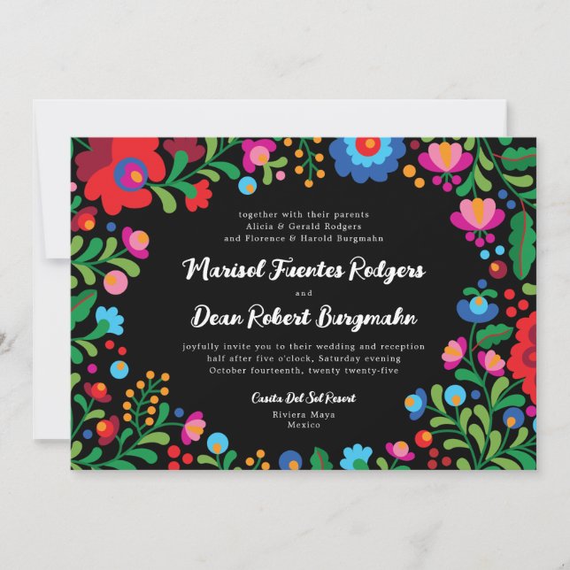 Colorful Mexican Embroidery Wedding Invitation (Front)
