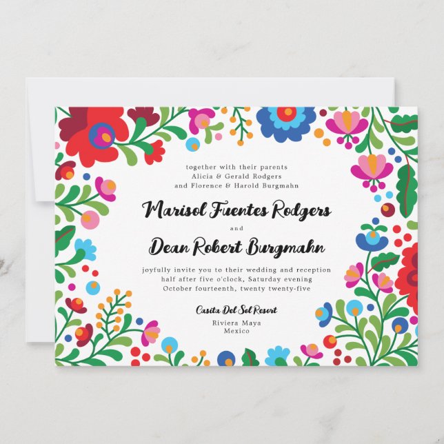 Colorful Mexican Embroidery Wedding Invitation (Front)