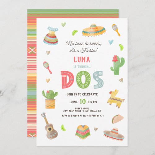 Colorful Mexican Fiesta 2nd Birthday Invitation