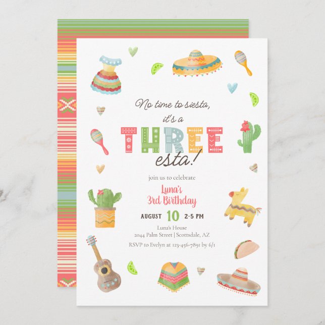 Colorful Mexican Fiesta 3rd Birthday Invitation (Front/Back)